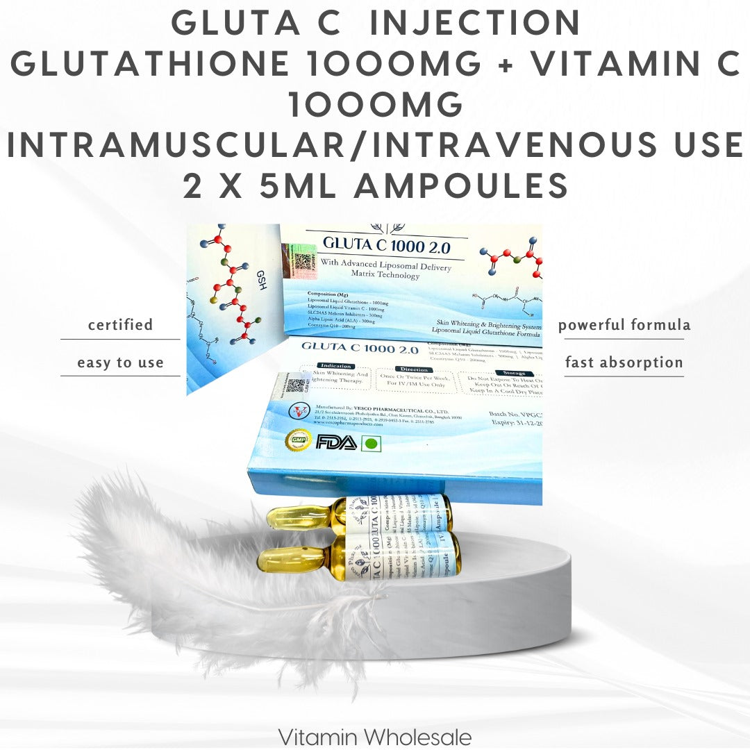 Glutathione 1000mg + Vitamin C Complex 5 x 5ml Amp (no box) VITAMIN WHOLESALE LTD Glutathione 1000mg + Vitamin C Complex 5 x 5ml Amp (no box) VITAMIN WHOLESALE LTD
