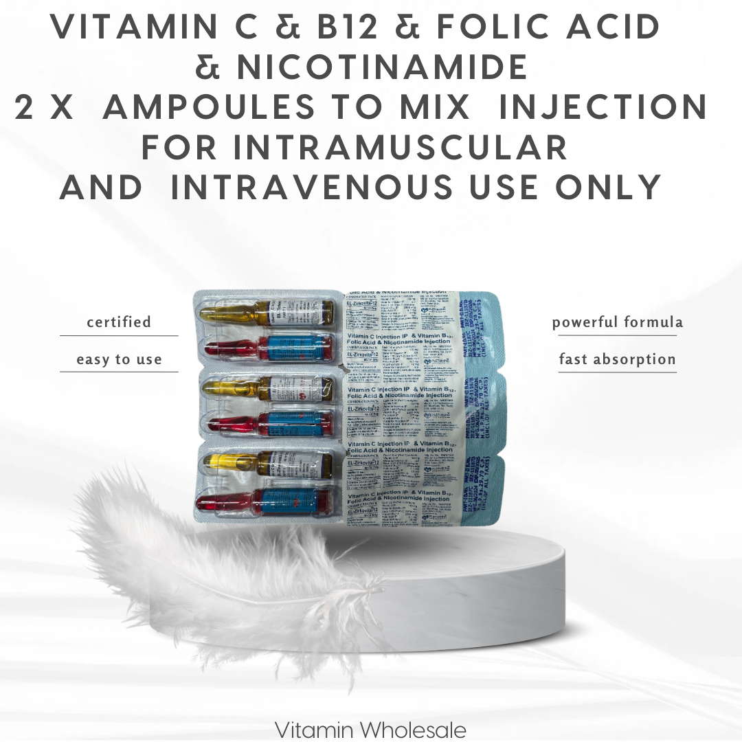 Folic Acid, Vitamin C & B12 + Nicotinamide Solution – 3 x 2 Ampoules to Mix