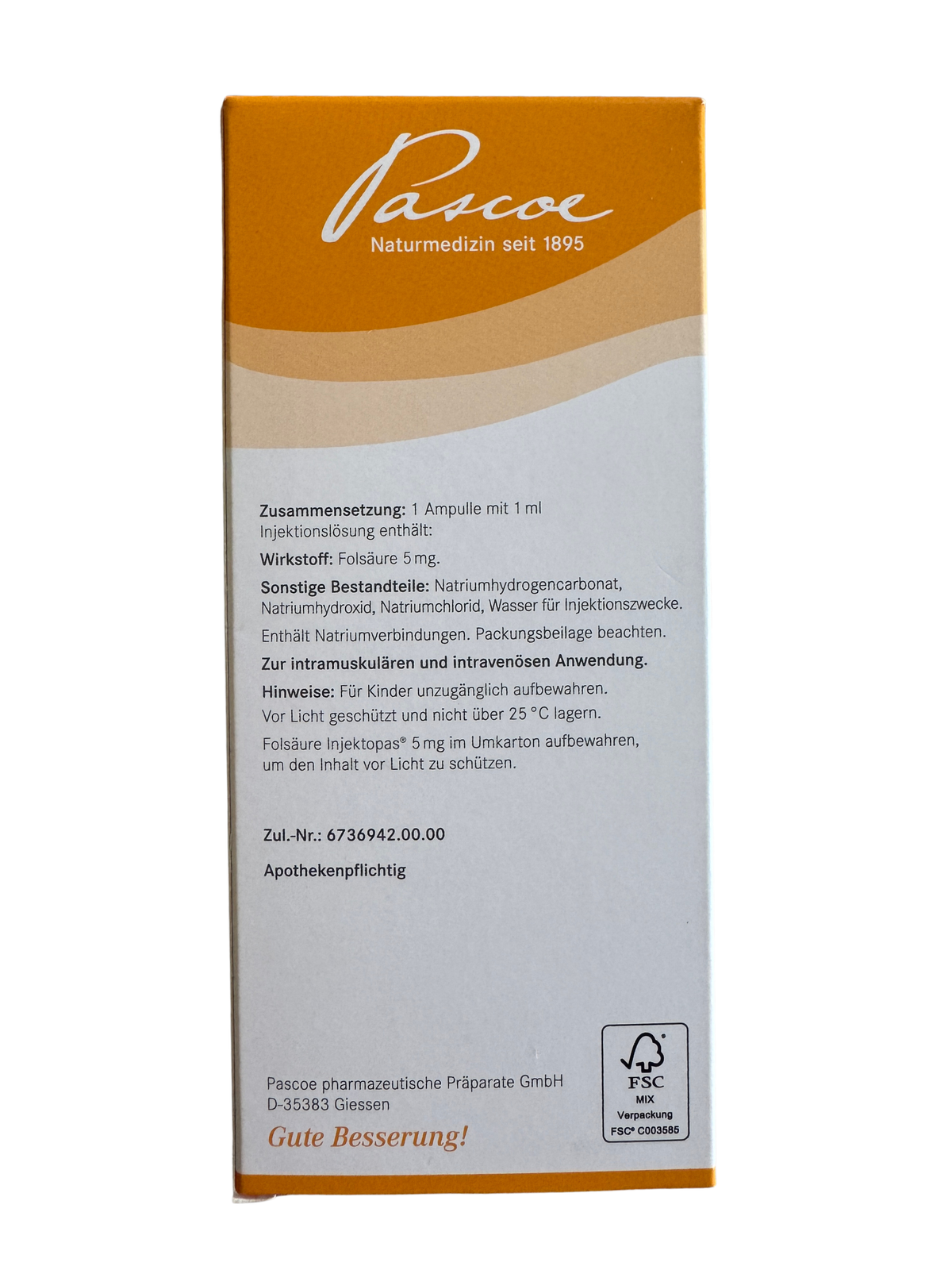 FOLIC ACID 5mg - PASCOE – High-Strength Vitamin B9 (10 x 1ml amp Folic Acid) Formula