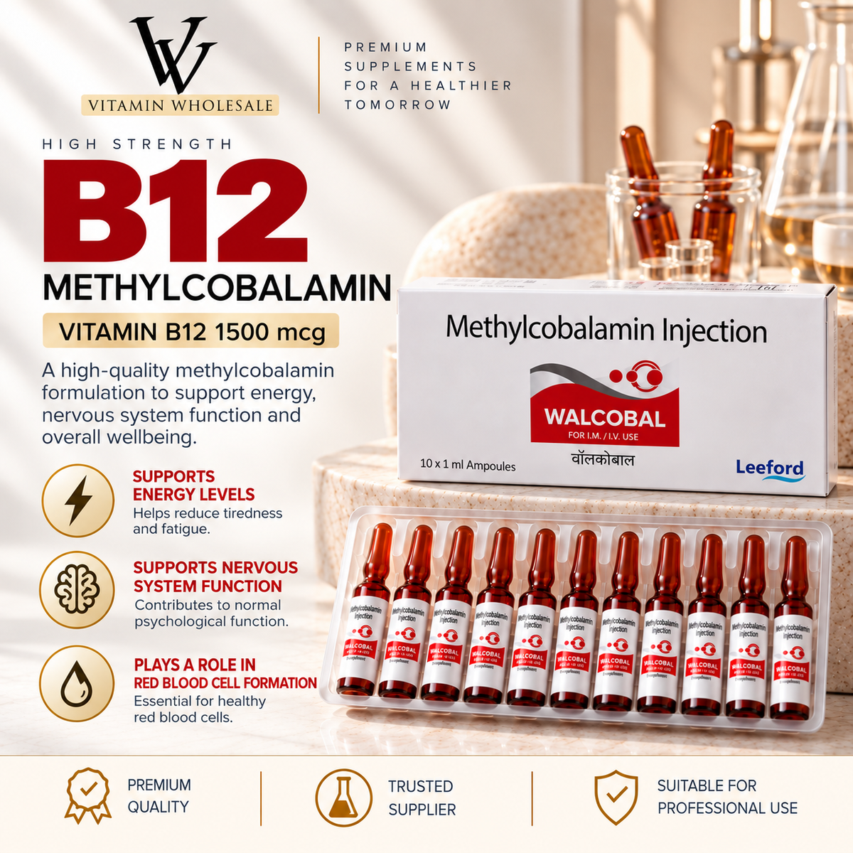 Methylcobalamin B12 – 1500mcg (50 × 1ml Amp)