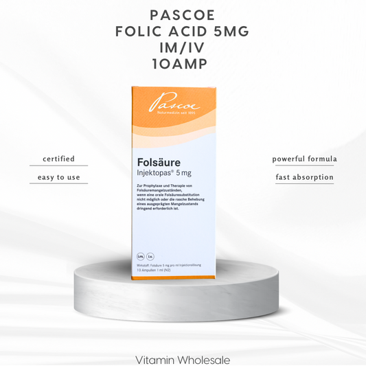 FOLIC ACID 5mg - PASCOE – High-Strength Vitamin B9 (10 x 1ml amp Folic Acid) Formula