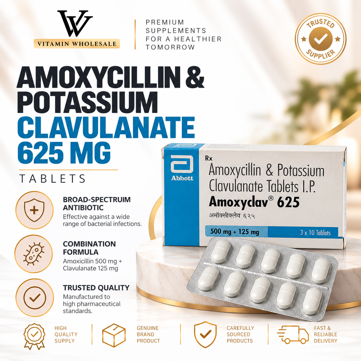 Amoxyclav® 625 Tablets – Amoxicil.lin & Potassium Clavulanate  -3 X  10 TABLETS