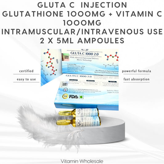 Glutathione 1000mg Injection + Vitamin C 1000 mg  5 x 5 ml ampoule for IM & IV