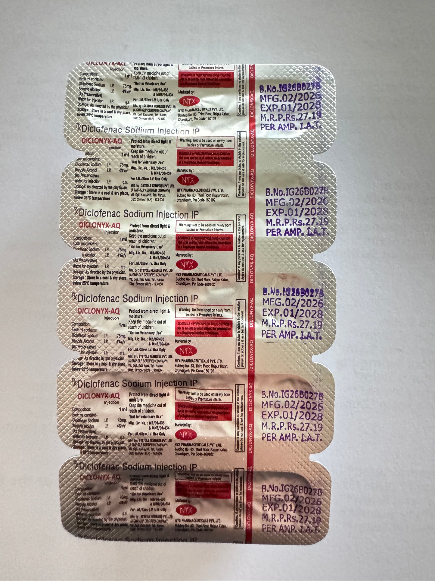 Diclofenac Sodium (75mg/ml) – 5 x 1ml vial/amp